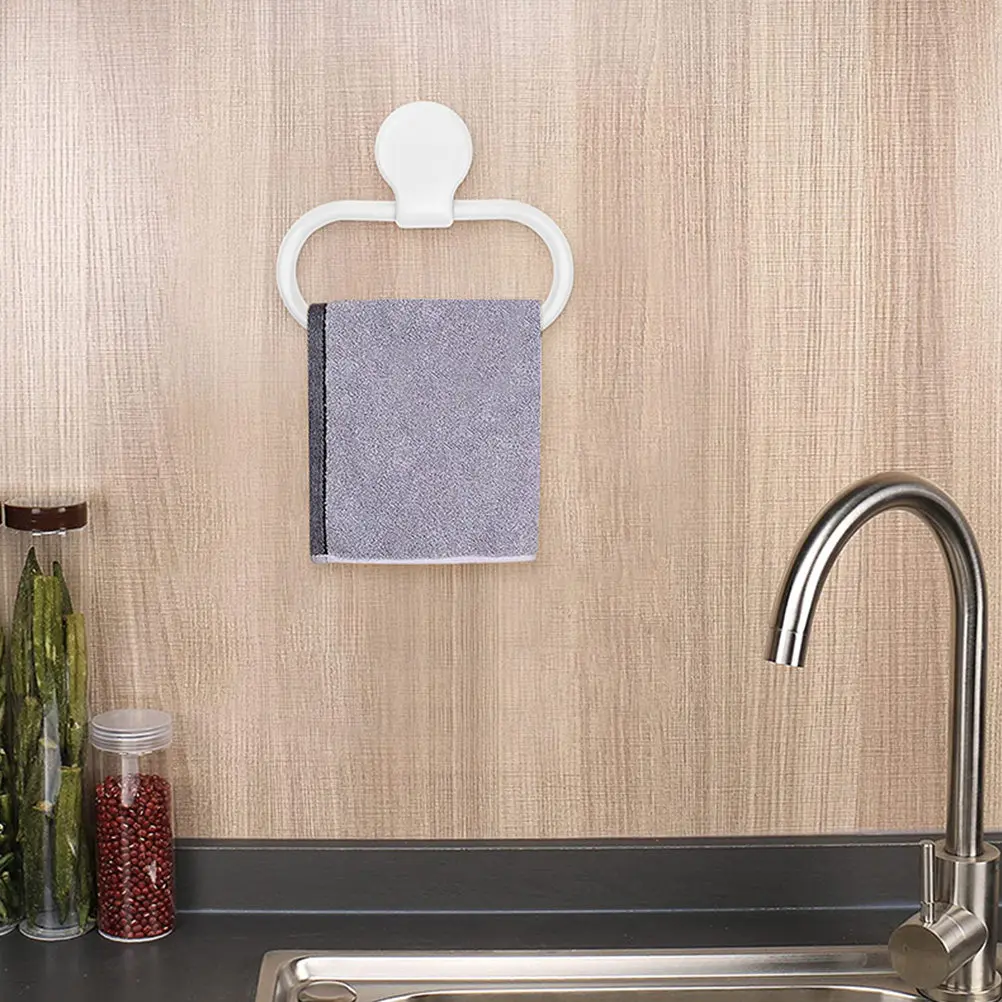 2Pcs Wall Adhesive Towel Ring Strong Hold Bathroom Kitchen Hand Towel Holder Simple Elegant Design No Drilling Required