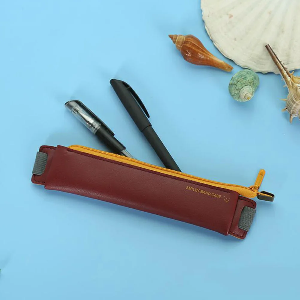 حافظة أقلام PU راقية باللون الأحمر الخمري مخصصة بإبزيم مرن لتخزين أقلام هدايا عيد الميلاد وعيد الأب