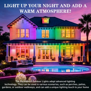 Permanent Lights RGBIC Outdoor 500ft ,IP67 Waterproof Eaves String Lights with App & Remote Control, Music Sync, MyDIY, Timer, Easy Install for Patio Roofline Garden Deck Fence Holiday 2