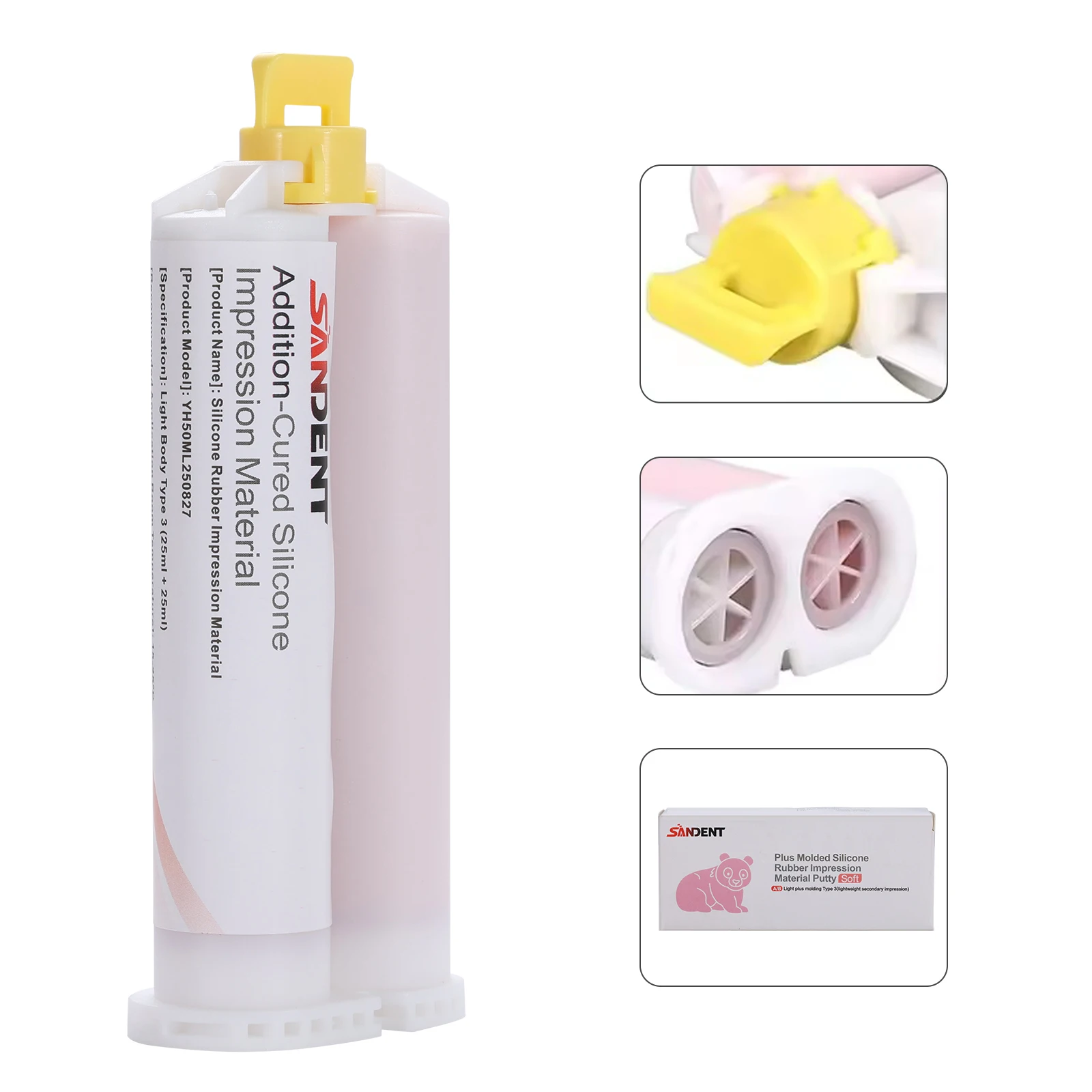 25ml*2 Dental Impression Material Lightweight Silicone Rubber Elastic Elastomer Mixed Rubber Head Gun Manual Lab Tool