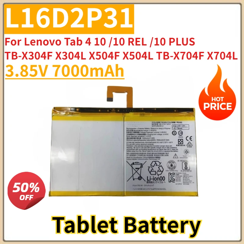 

Tablet Battery 7000mAh L16D2P31 For Lenovo Tab 4 10 /10 REL /10 PLUS TB-X304F X304L X504F X504L TB-X704F X704L New High Quality