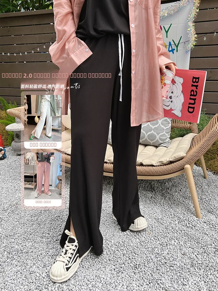 

Оригинальные широкие брюки Vogana больших размеров для женщин, летние, свободного кроя, скрывающие недостатки фигуры, с разрезами, в корейском стиле, длинные