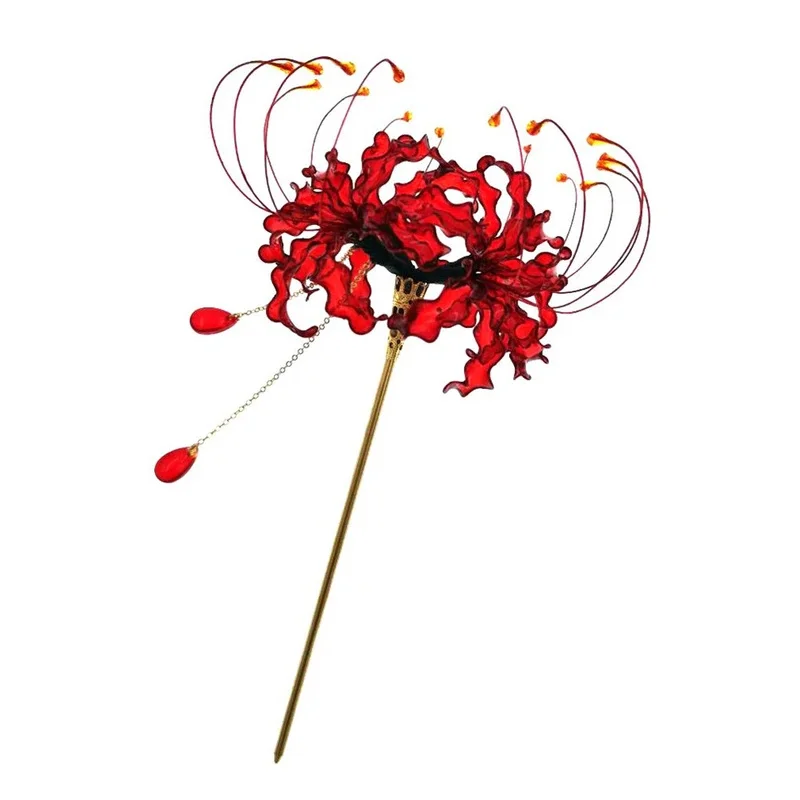 

Handmade Lycoris Radiata Flower Hairpin Kanzashi Hair Stick for Kimono Hair Accessory Cosplay Decor Ornament Women Girl Jewelry
