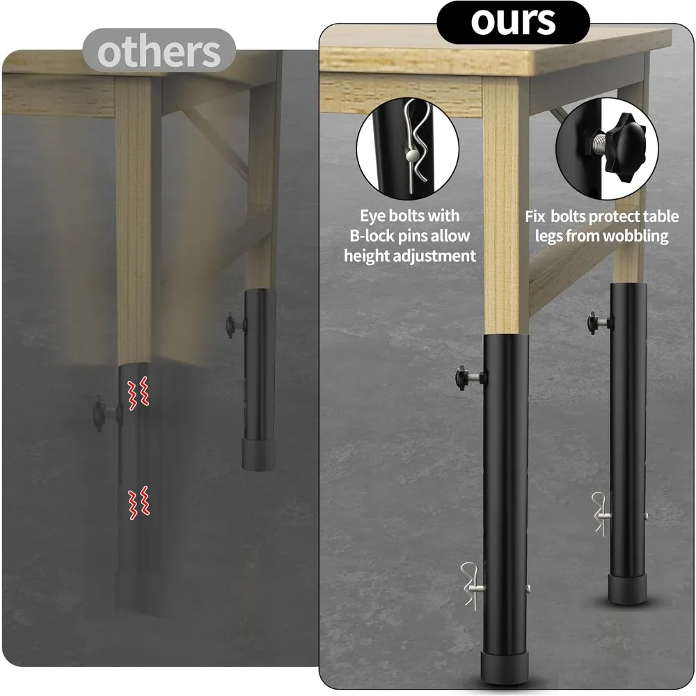 Adjustable Height Table Leg Extensions, 8 Pack, 4 Level Settings, Suitable for Straight or Bent Legs, 3.6 to 9.9 Inches Incremen