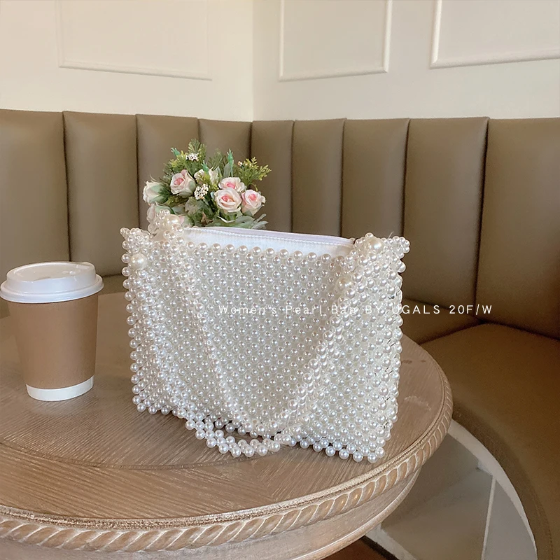 

Vintage Pearl Crystal Bags Women's Fashion INS Elegant Beaded Shoulder Bag Celebrity Evening Customized Handbag сумка из бусин