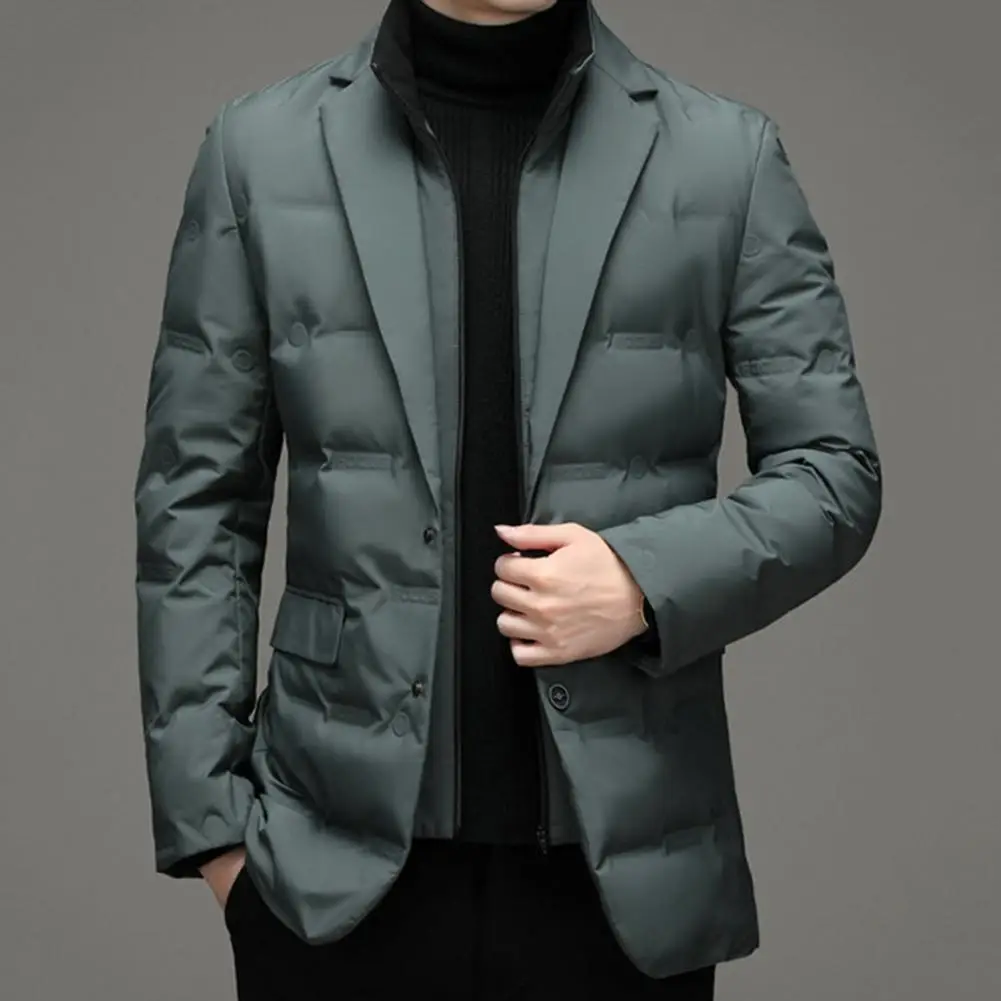 Winter Warmth Coat Men's High Collar Cotton Suit Coat with Zipper Placket Quilted Outerwear Stylish Two-piece Jacket for Long