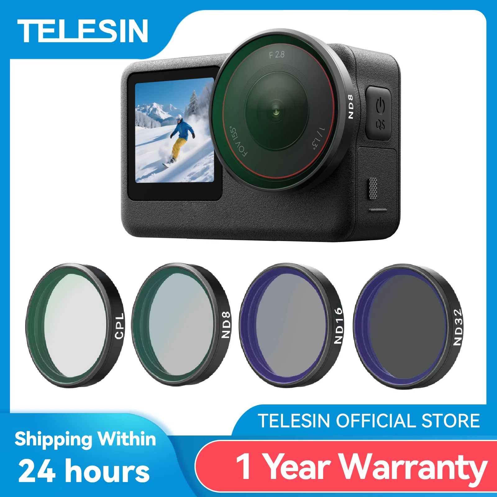 TELESIN CPL ND8 ND16 ND32 UV VND Quick Release Lens Filter for DJI OSMO Action 6 Filter Frame For DJI Action6 Camera Accessories