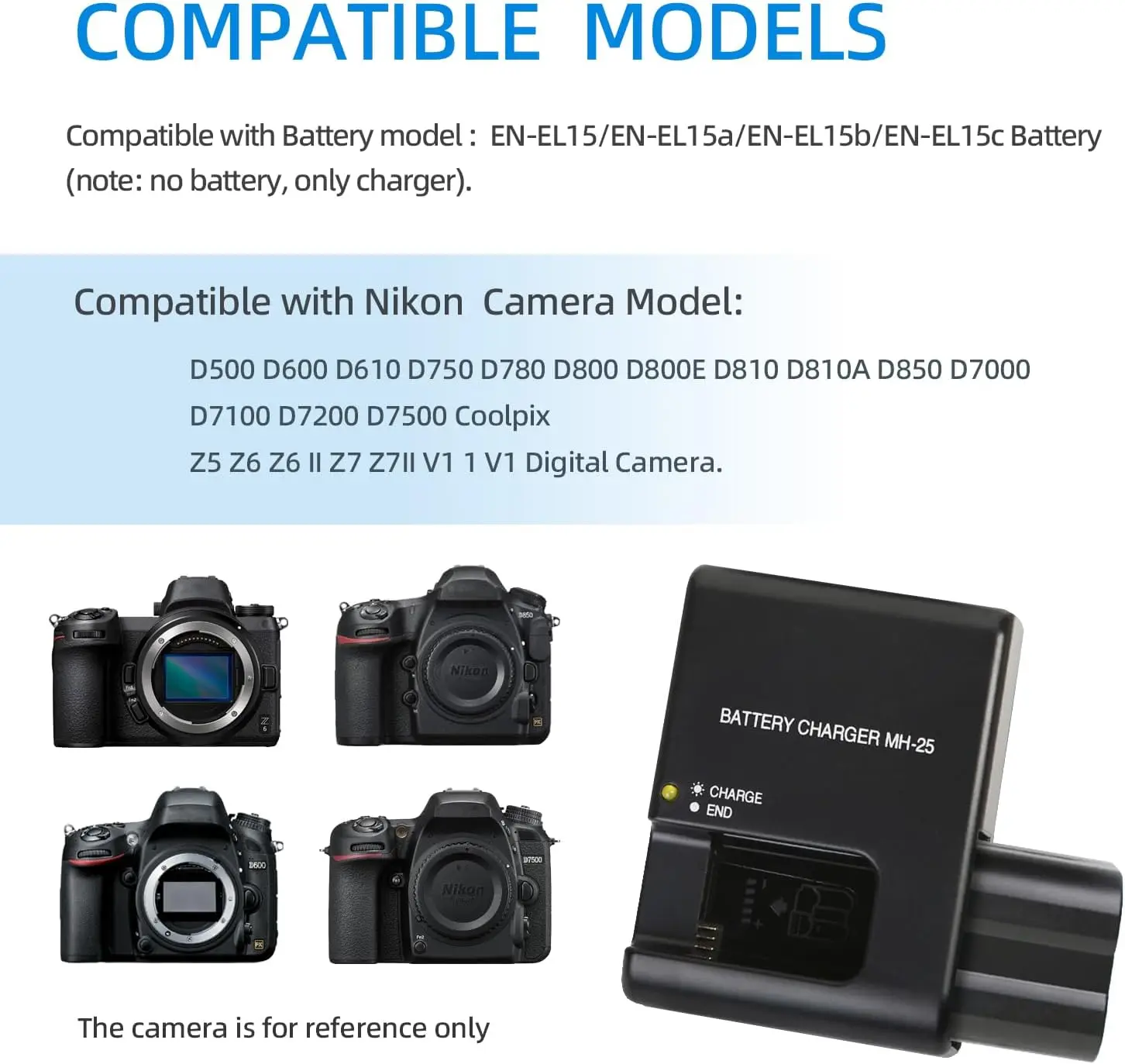 MH-25 Battery Charger for EN-EL15 EN-EL15a EN-EL15b Battery Compatible with Nikon D750 D850 D810 D800 D780 D610 D600 D7200 D7100