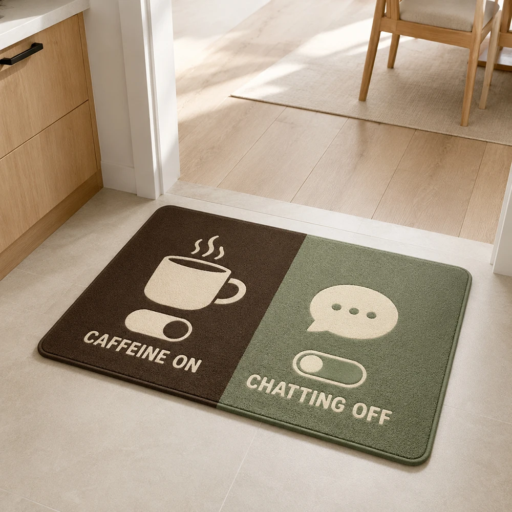 Cute Caffeine Chat Mat Coffee On Chatting Off Art Nonslip Floor Rug Kitchen Cafe Dining Room Coffee Lover Home Decor Unique Gift