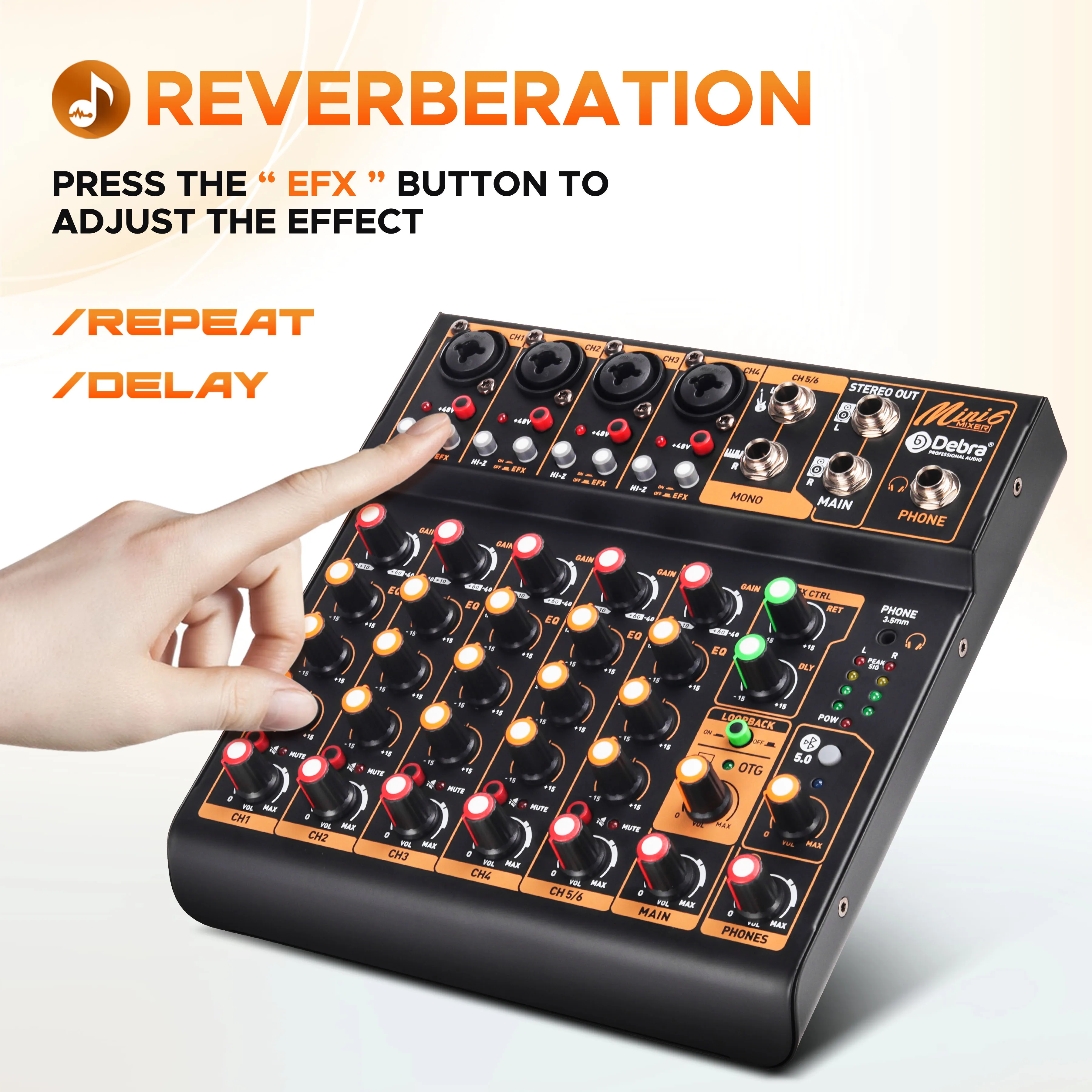 Scheda di registrazione audio audio portatile OEM Karaoke Mini6 Console di missaggio con controllo mixer a 6 canali