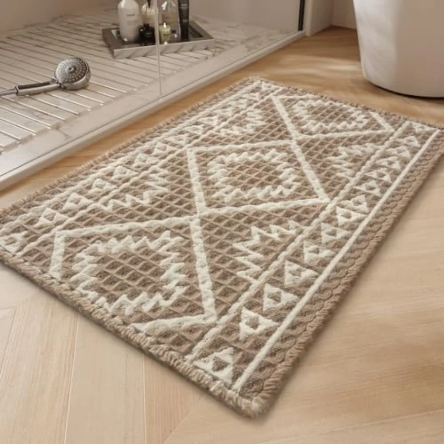

Waffle Bath Mat-Super Absorbent Bath Mats for Bathroom, Machine Washable Non Slip Bathroom Rug with Tassels, Soft Bathroom Mat