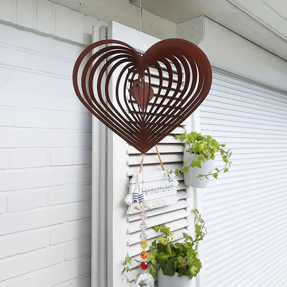 

Rustic Metal Heart Wind Spinner, Garden Spinner Decor with Natural Rust Finish Outdoor Ornament for Yard Patio