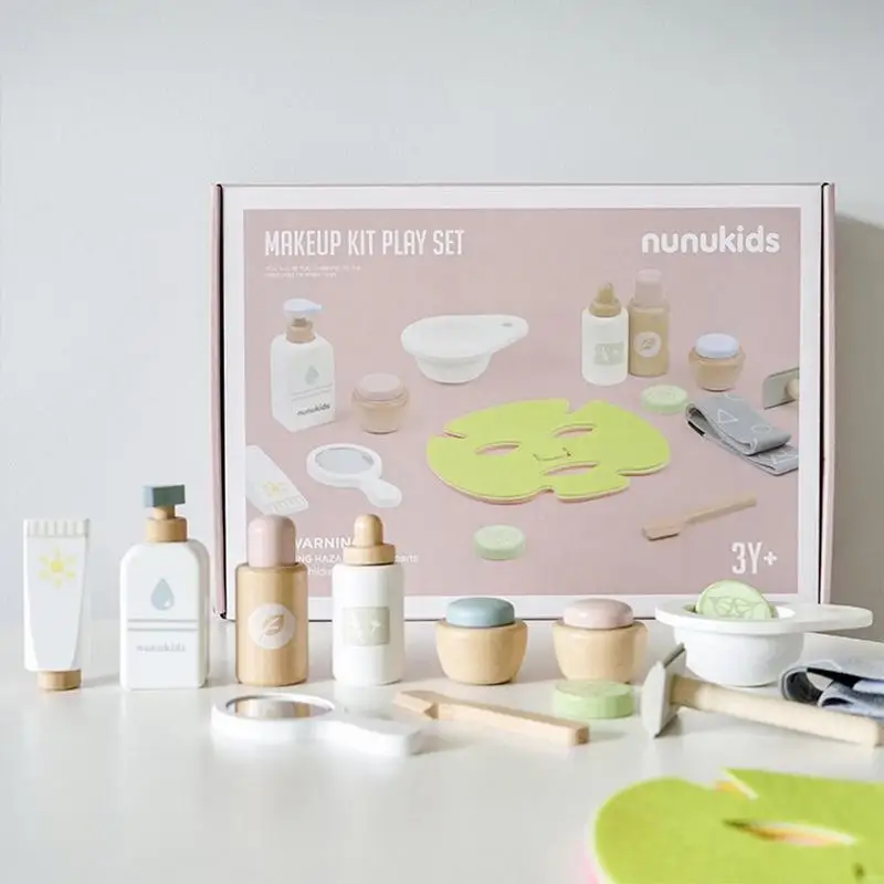 Ensemble de maquillage en bois pour filles, jeu de simulation de coiffure, beau jouet cosmétique pour enfants