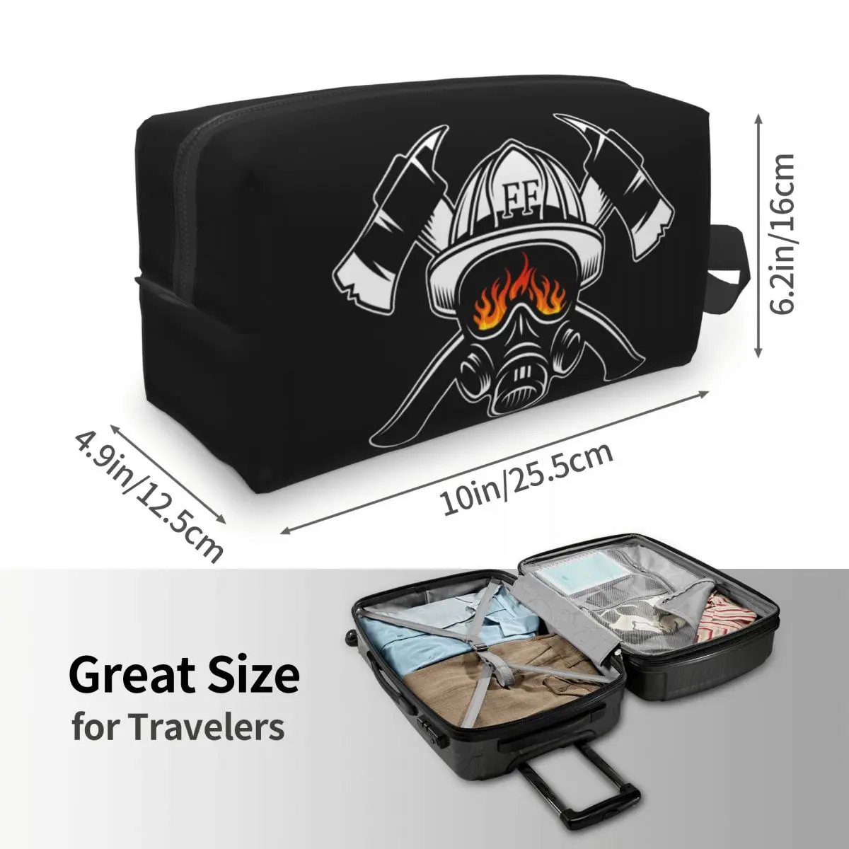 Custom Firefighter Skull Makeup Bag Women Travel Cosmetic Organizer Cute Fireman Fire Rescue Storage Toiletry Bags