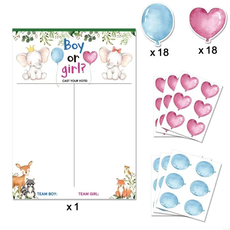 X5XE Baby Shower Party Sticker Gender Secret Game Poster Set Cartoon Stickers Taking Photos Memorial Photo Taking Baby