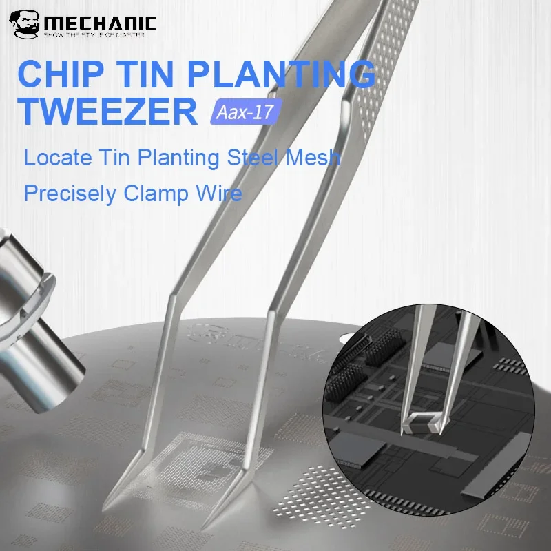 MECHANIC Aax-17 Chip Tin Planting Tweezers Non-magnetic High Precision Stainless Steel Flying Line Clamping Repair Clips Tweezer