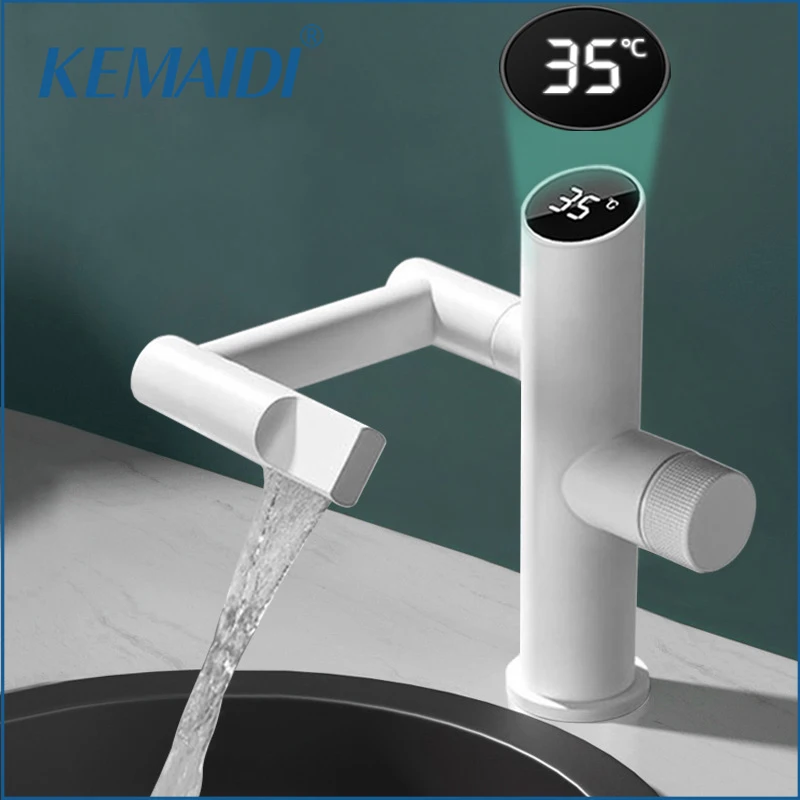 

KEMAIDI Digital Display LED Bathroom Basin Faucet 360 Rotation Multifunction Stream Sprayer Hot Cold Water Mixer Sink Tap Crane