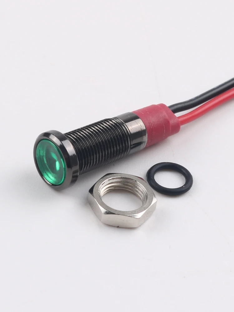 Lampe indicatrice LED en métal 6 mm, coque noire, étanche, lampe de signalisation d'alimentation DC3V/5V/6V/12V/24V/AC220V, rouge, jaune, bleu, vert, blanc