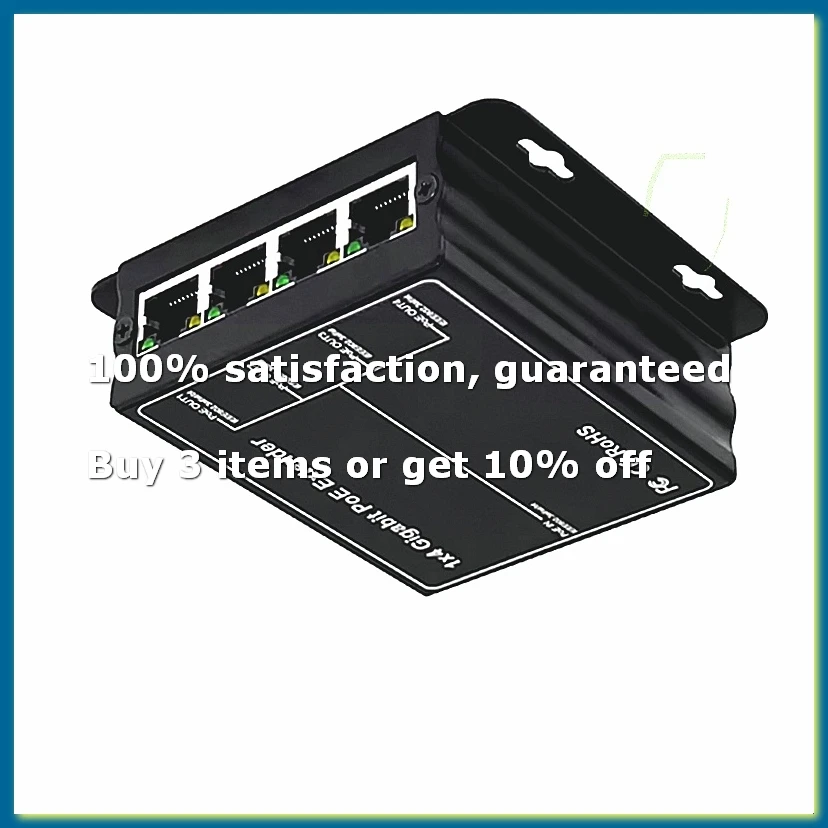 ●4 Port Gigabit POE Extender 100/1000Mbps 90W 1in 4 Out PoE Repeater DIN Rail Network VLAN for 48V POE Camera Wierless AP