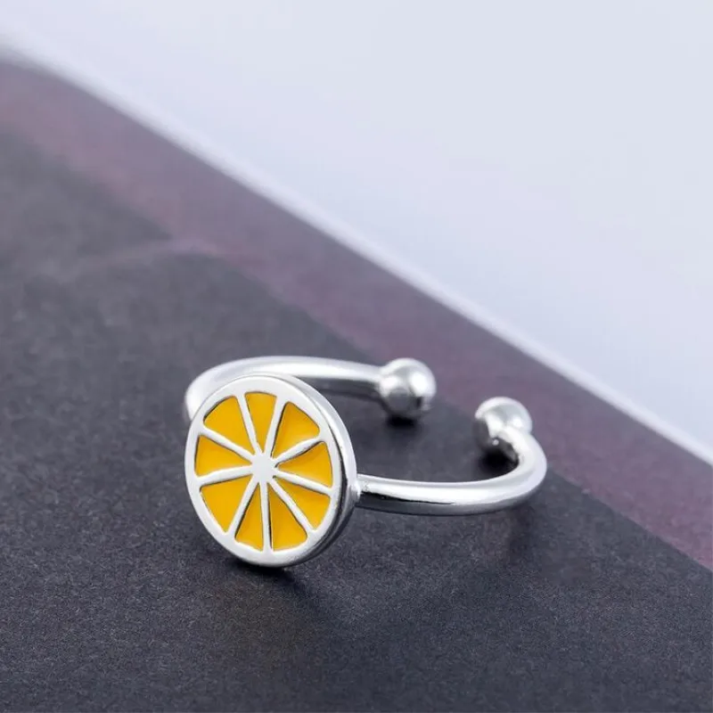 Women's 925 Sterling Silver Cute Lemon Orange Opening Ring
