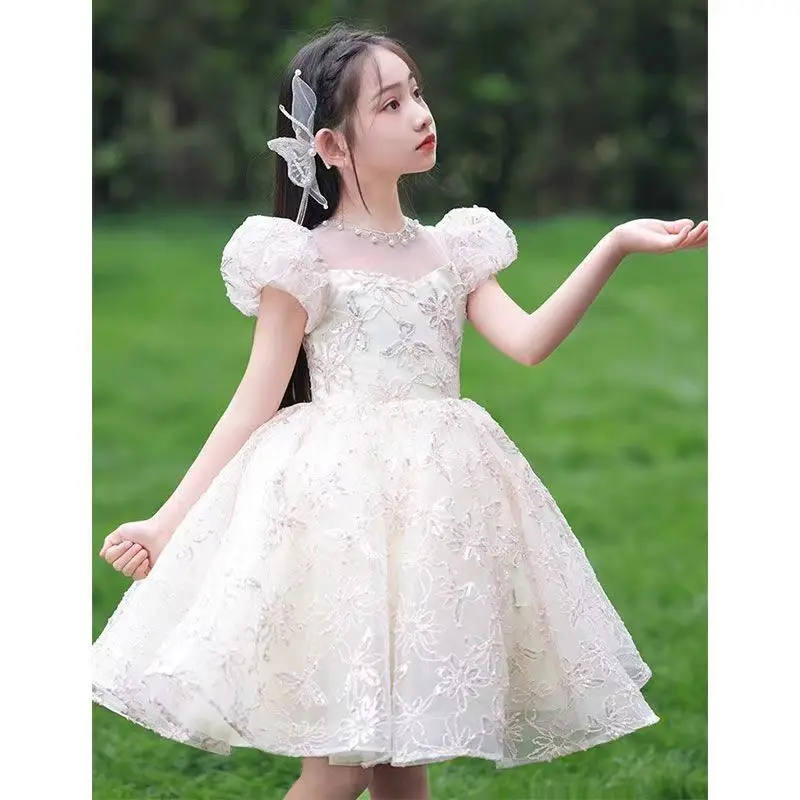 Girls\' dress 2024 new super Fairy Summer Gauze dress Flower child wedding little girl birthday child Princess dress