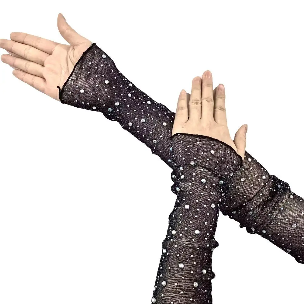 Sun Protection Crystal Arm Sleeves Mesh Long Sleeves Ice Silk Sleeve Breathable Hand Sleeves Summer Arm Sleeves for Girl