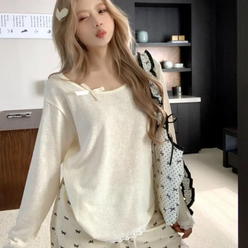 

Новая женская хлопковая футболка в корейском стиле с бантом, открытыми плечами и длинным рукавом, тонкая, для весны-лета, для активного отдыха, с защитой от солнца, свободного кроя, модель 2026 года