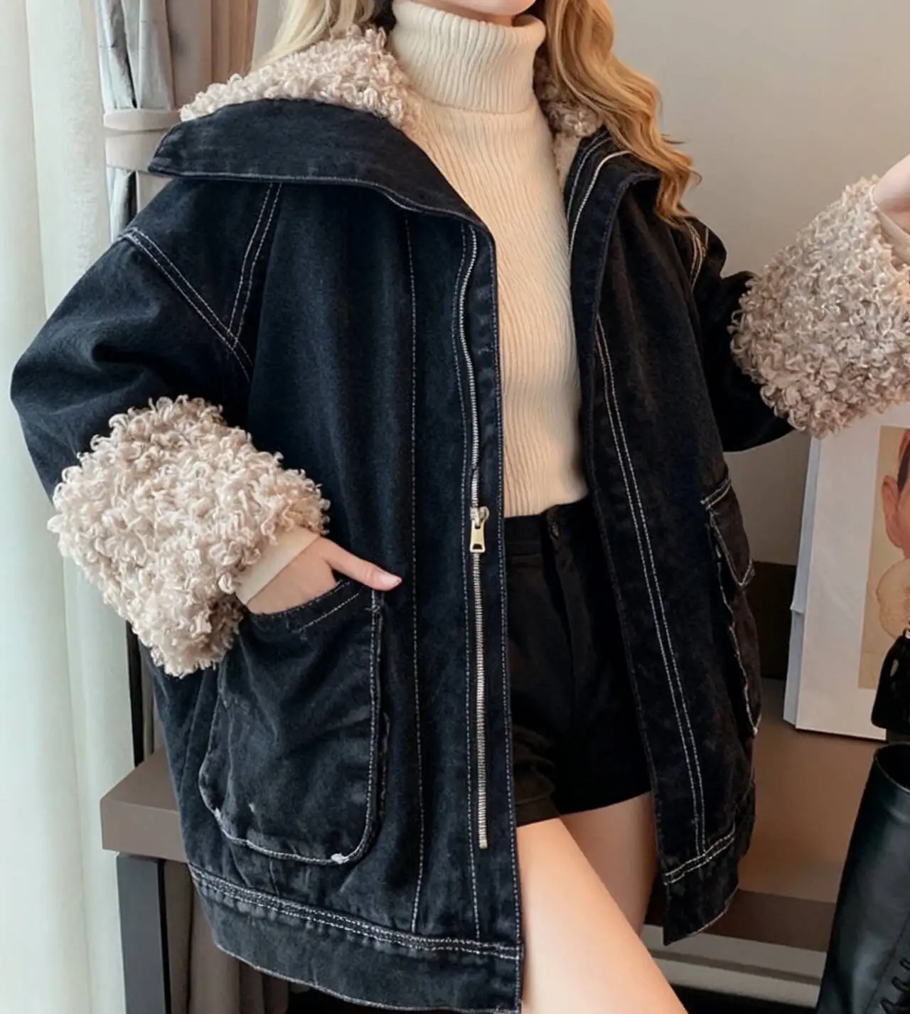 

Parkas Womens Girls Fall Polyamide Stuffed Patchwork Tied Waist-Closed Flap Pocket Contrasting Buttoned Stand-Collar Urban Solid