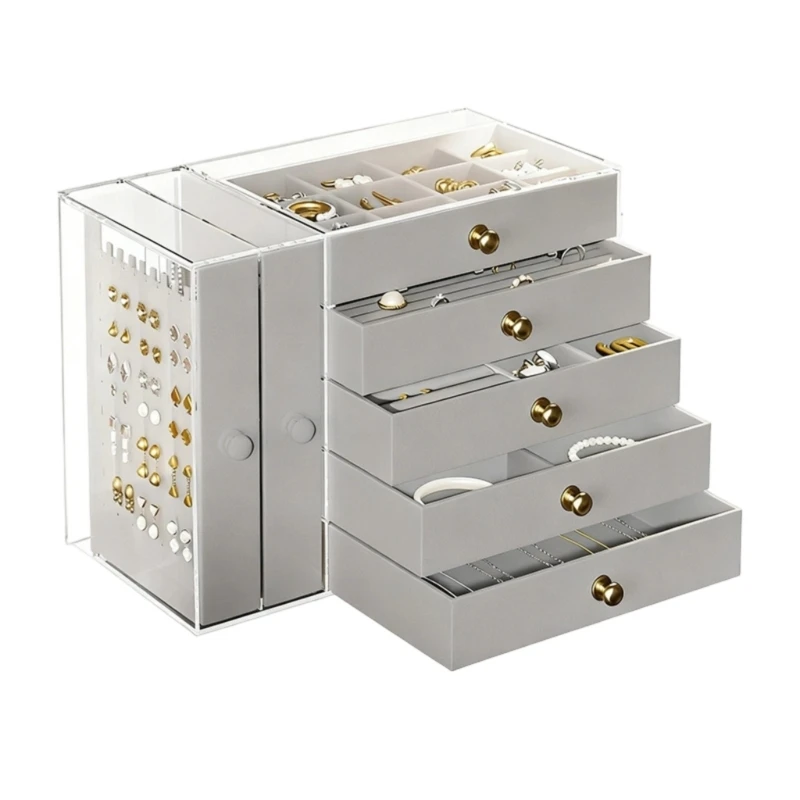 Clear View Large Capacity Acrylic Jewelry Box For Necklaces Earrings Rings Bracelets N84C