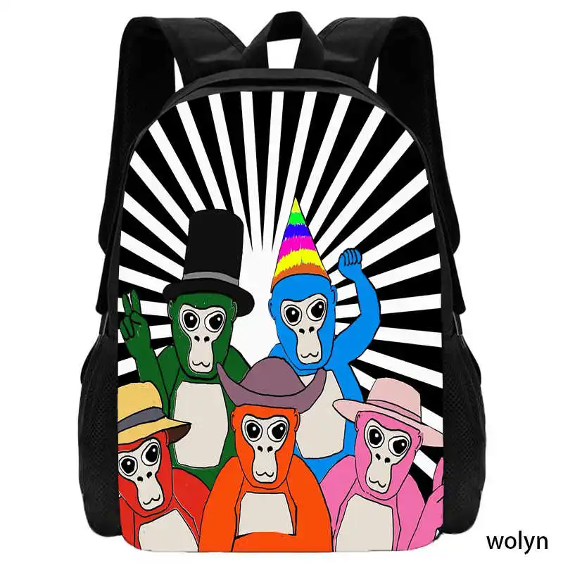 Mochila Gorilla Game Tag Mochila, Mochilas escolares para meninos e meninas, Desenhos animados de grande capacidade, Sacos de livros para crianças