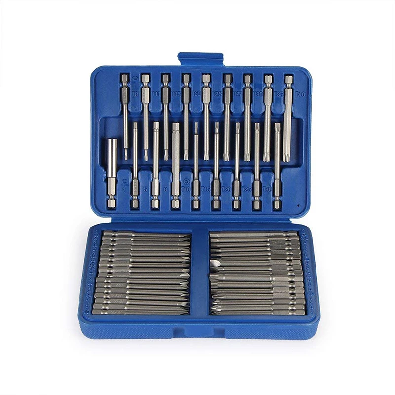 50pc 75mm Extra Long Screwdriver Bit Set Security Head Screwdriver Bits Kit Torx Star Hex Spline Bit Set