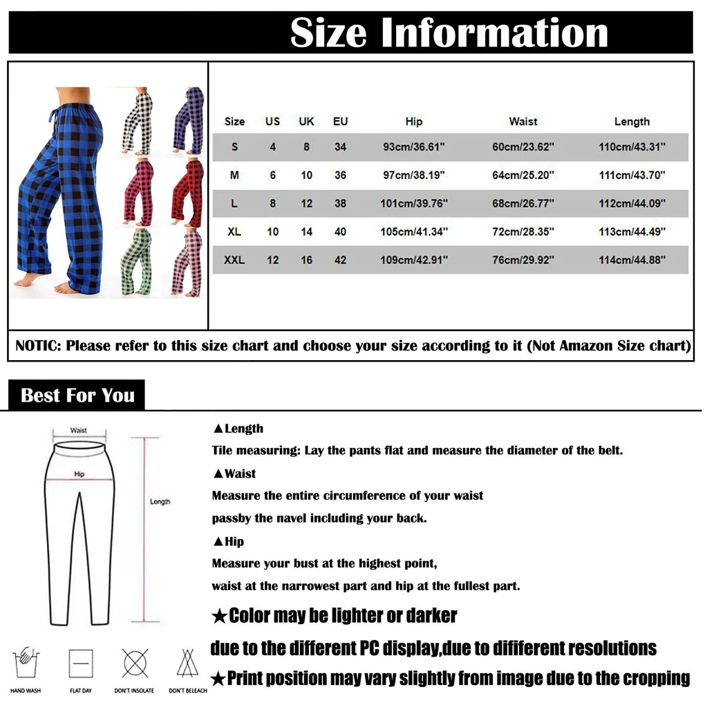 Women Ladies Pajamas Pants Plaid Breathable Casual Style Elastic Long Drawstring Trousers Underwear M Size Home