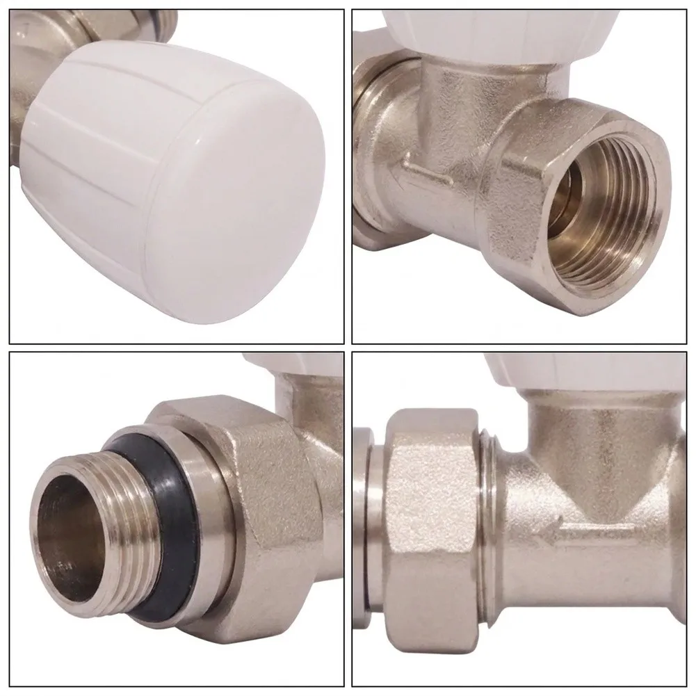 DN15 Manual Radiator Valve Brass Nickel Plated White Knob Precise Temperature Control For Central Heating System Panel Radiators