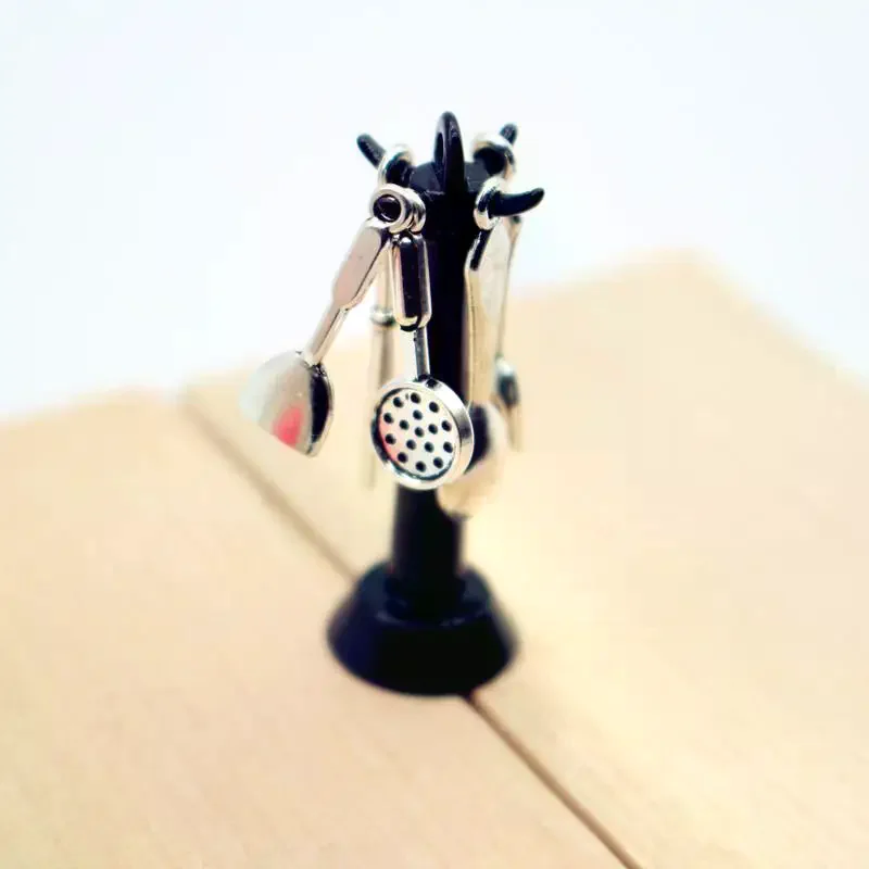 6Pcs Kids Pretend Play Toy Dollhouse Kitchen Utensil Vertical Hanging Spoon Spatula Spoon Set Miniatures Model Kitchen Accessory