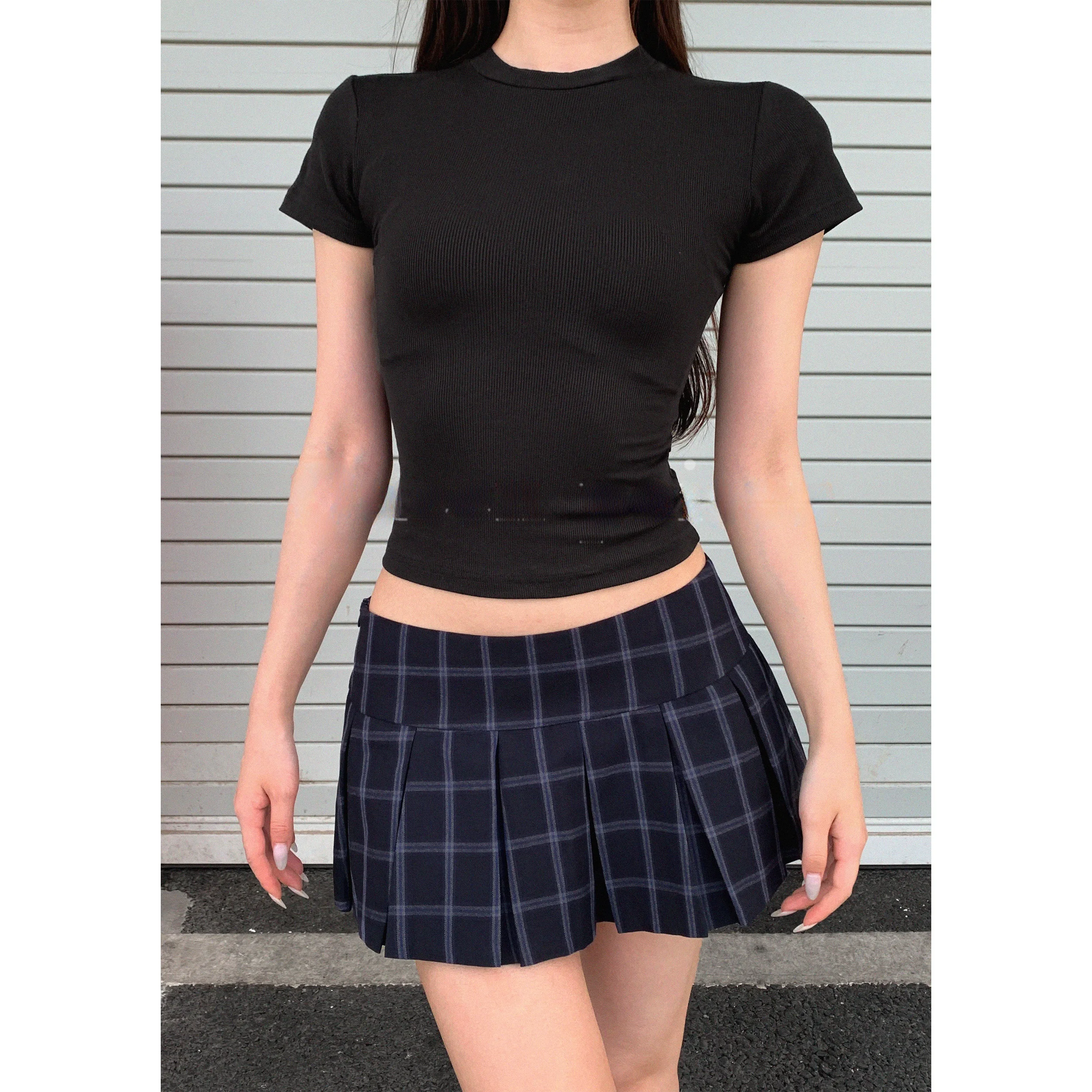 

Low Waist Plaid Pleated Skirt Women's Summer Slimming Versatile Anti-Light ort Skirt Street Sle Casual Fitted A-Line...