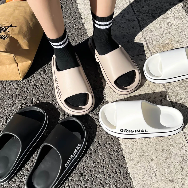 Mens Thick Sole Indoor Bathroom Anti Slip Shoes Summer Couple Sandals Feslishoet Women Letter Slippers Beach Slides Solid Color