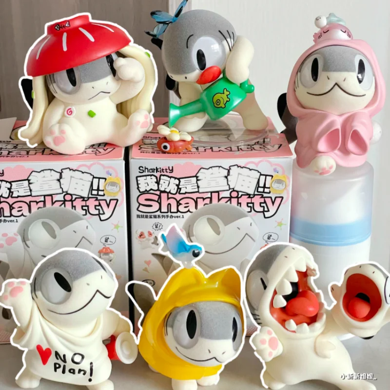 

Genuine Sharkitty Ver.1 Series Flocking Blind Box Kawaii Animal Figure Surprise Box Customized Decor Ornament Toys Birthday Gift