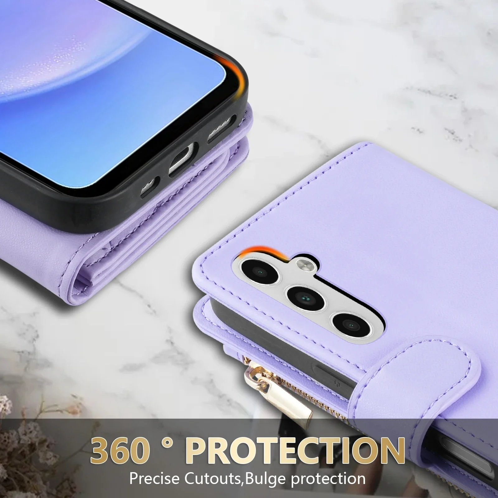 Brieftaschen-Lederhülle mit Reißverschluss, Kartenfächern, Ständer und Magnetverschluss für Samsung Galaxy S26 Ultra S25 Plus S24 FE S23 S22 – Detail 12