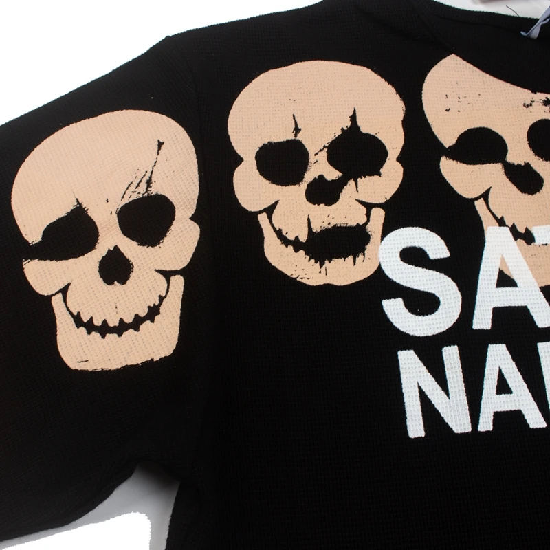 Herbst-Flammen-Totenkopf bedrucktes T-Shirt für Männer, Waffel-Langarmshirt, Oversize Boxy Relaxed Fit Vintage Streetwear Sweatshirt – Detail 11