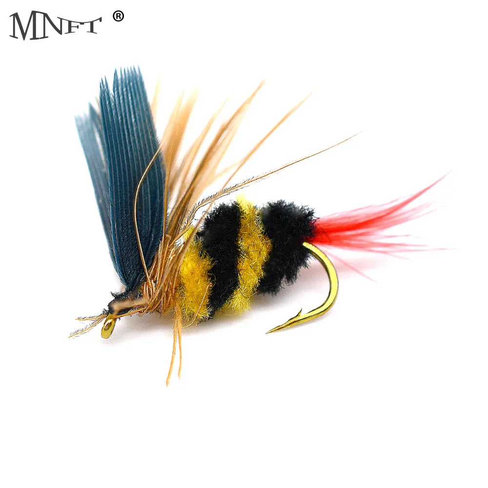 MNFT 10Pcs/Pack Bumblebee Dry Fly Fishing Flies Artificial Bait Trout  Lures Hooks