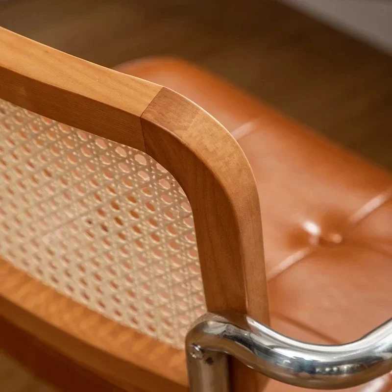 Nouveau Chaise d'ordinateur en rotin chaise pivotante rétro bureau confortable accoudoir respirant chaise en rotin mobilier de bureau