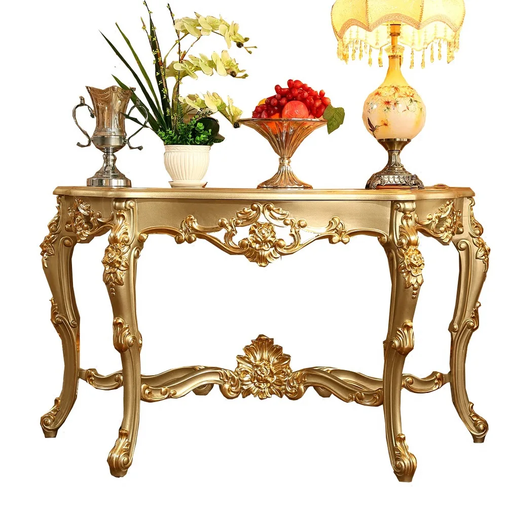 European-style all-solid wood luxury champagne gold door against the wall semi-circular entrance cabinet, high-end