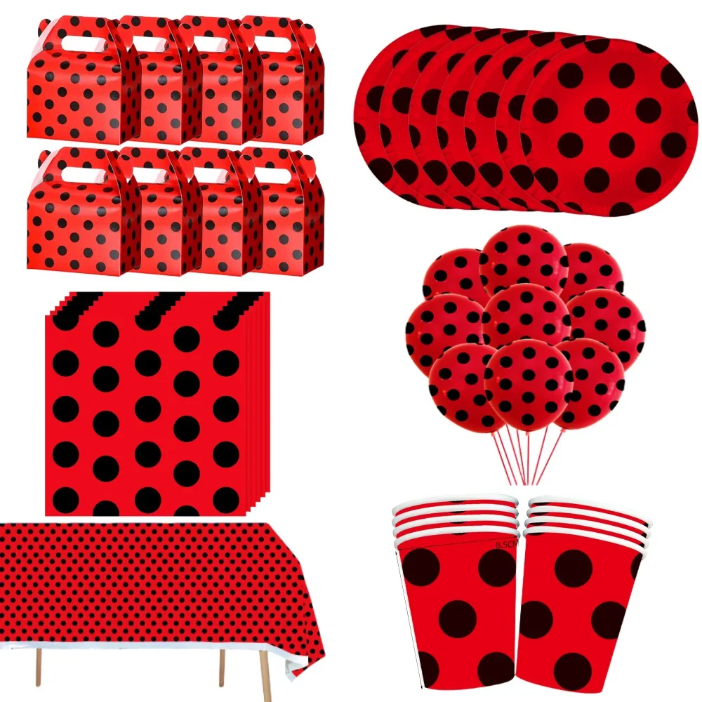 Ladybug Birthday Party Decoration Baby Shower Disposable Tableware Latex Balloon Plate Tablecloth Backdrop Kids Party Supplies