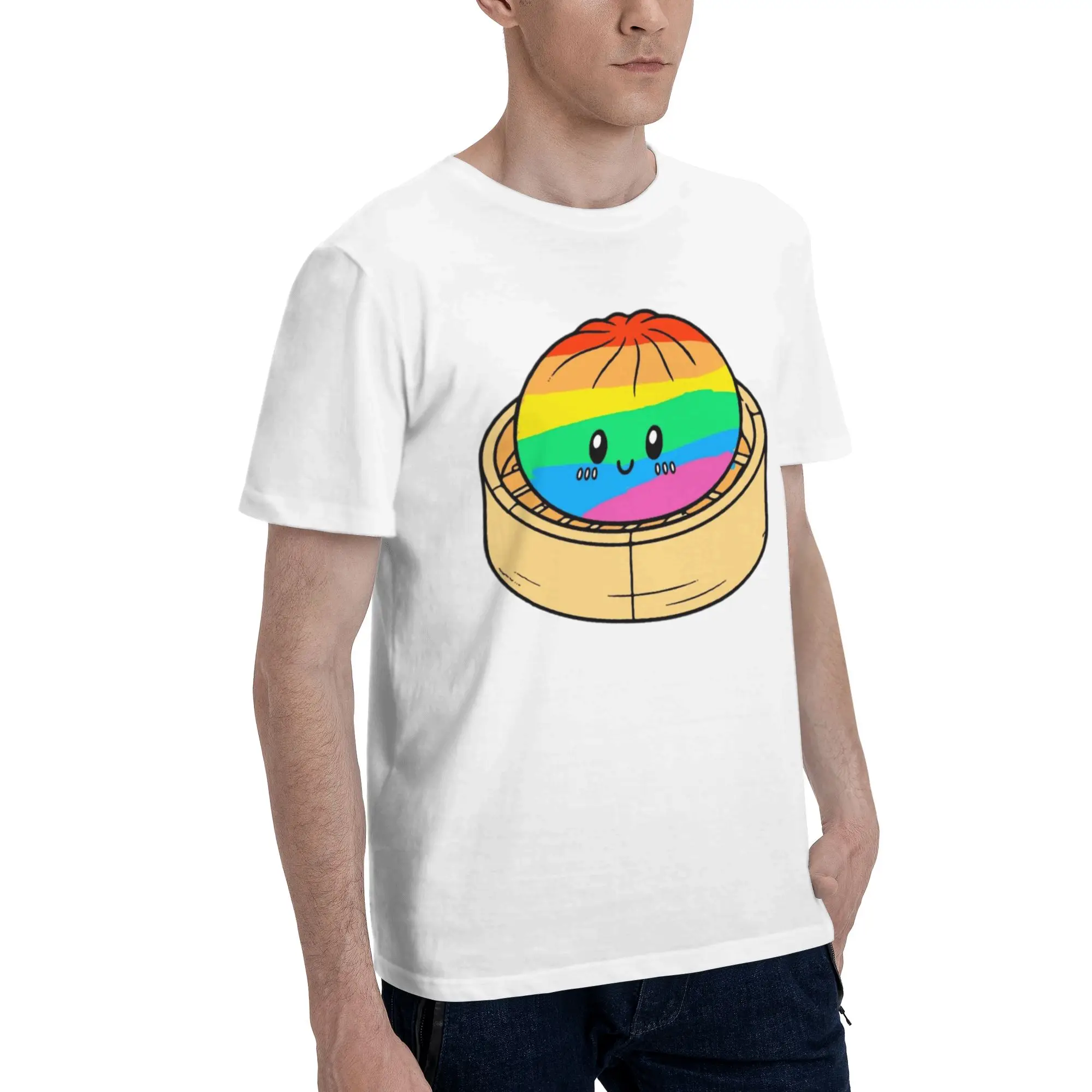 Rainbow Steamed Bun Kawaii Graphic Men's T Shirt  Vintage Tees Short Sleeve O Neck Pure Cotton Gift Idea Tops T-Shirt