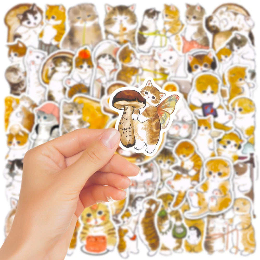 10/30/50pcs Kawaii Cat Cartoon Stickers Cute Animal Decals Kids Toys DIY Scrapbook Laptop Stationary Guitar Suitcase Car Sticker