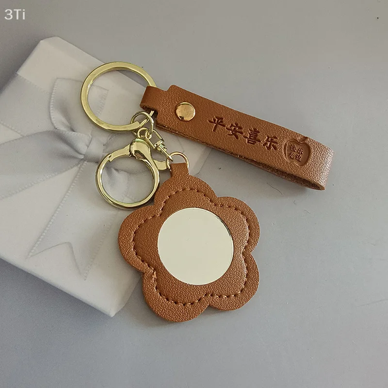 Креативный брелок в форме цветка из искусственной кожи, мини-зеркало для макияжа, сумка, подвесной орнамент, автомобильный брелок для женщин и девочек, подарок