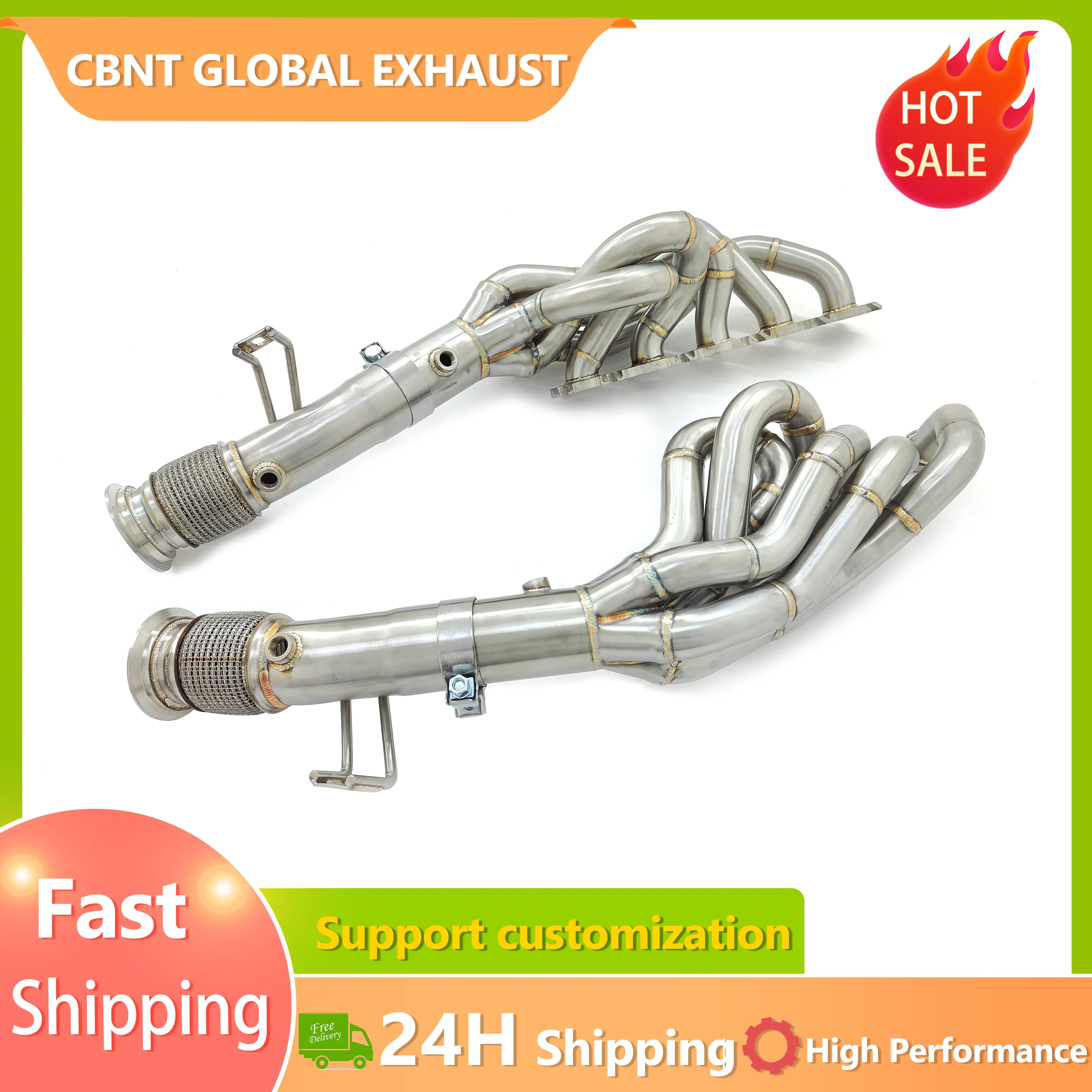 CBNT Sport Header Manifold for Audi R8 V10 5.2L Free Flow Long Tube Headers Competition 304 Stainless Steel Exhaust Pipes