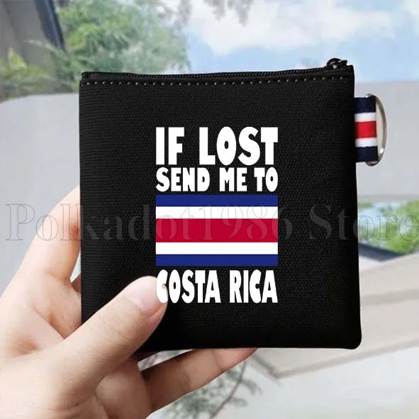 Costa Rica Country Map Flag San Jose Girl Gifts Canvas Coin Purse Bag Small Square Key Bag Storage Card Bag Cotton Wallet Pouch