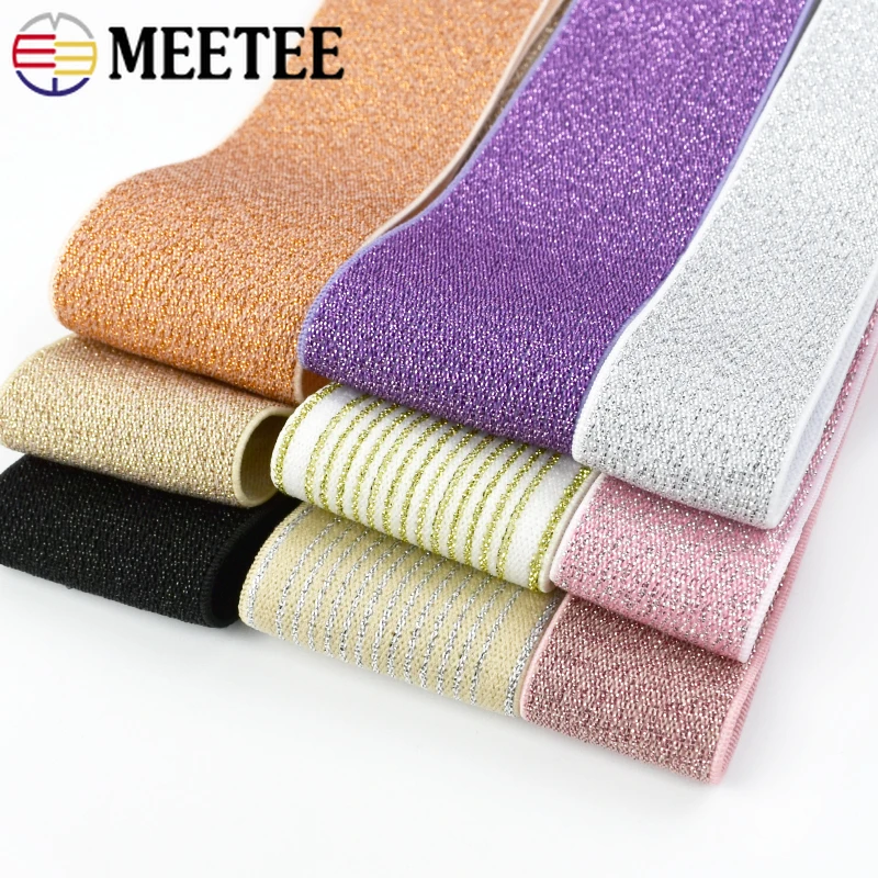 

2/5/10M Meetee 25-50mm Silk Nylon Elastic Band Colored Rubber Bands Webbing for Sewing Garment Belt Bags Ribbon DIY Accessories