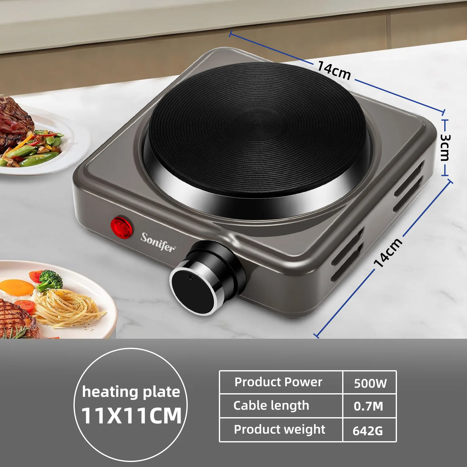 Mini Electric Hotplate 500W Adjustable thermostatic heating plate Travel Hotplate Suitable for caravans Camping Picnics